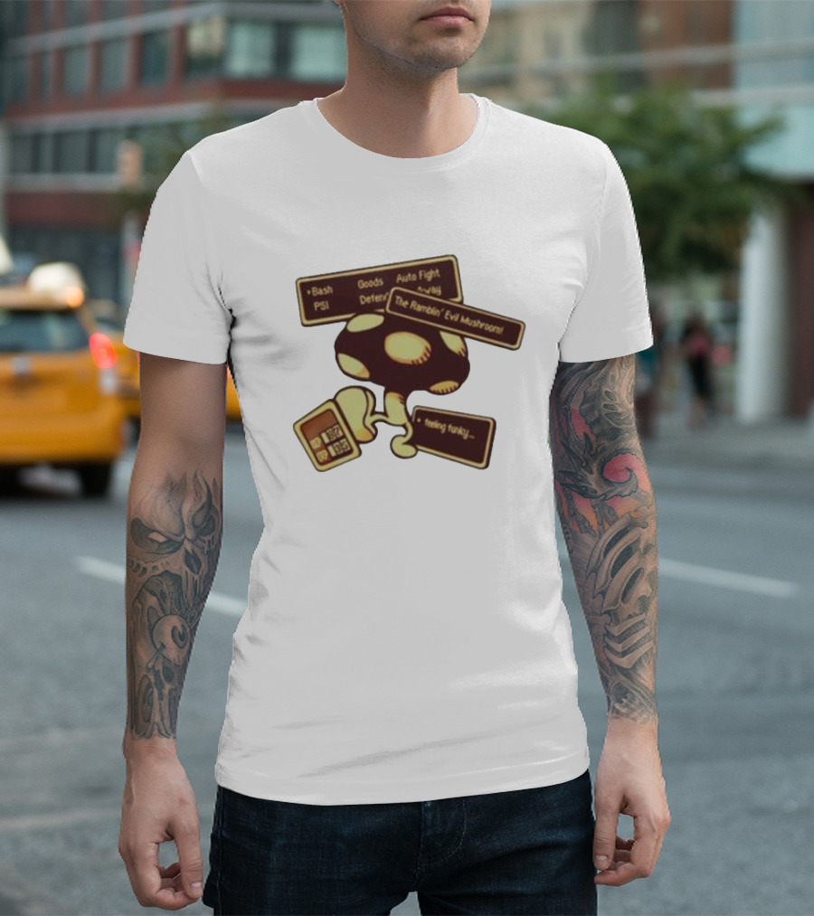 Bash PSI Goods Auto Fight The Ramblin' Evil Mushroom Feeling Funky Earthbound Reference T-Shirt