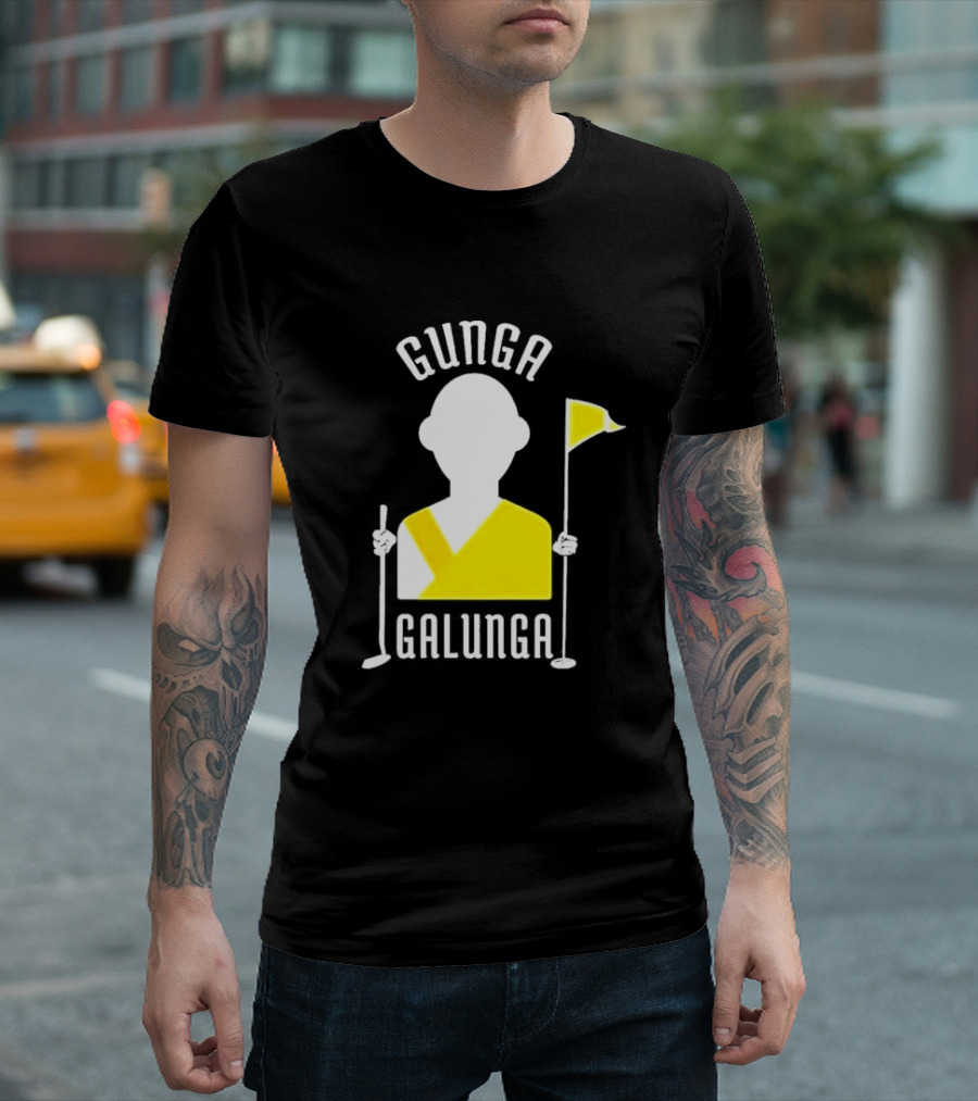 Gunga Galunga Golf Monk Icon with Clubs and Flag T-Shirt