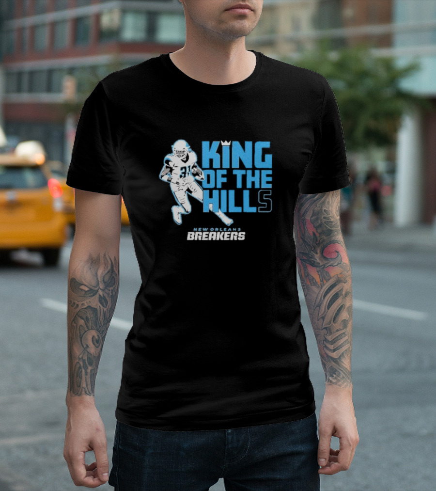 New Orleans Breakers King Of The Hills Football Player Action T-Shirt