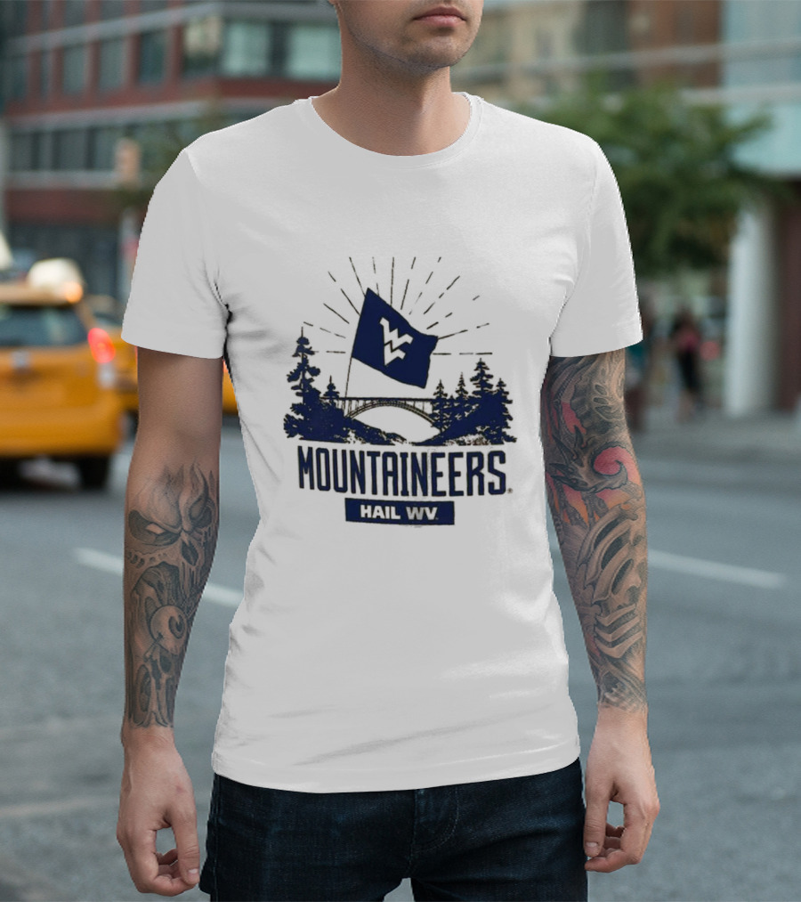 West Virginia Mountaineers Hail WV Flag Iconic Colosseum Fan Forest Scene T-Shirt