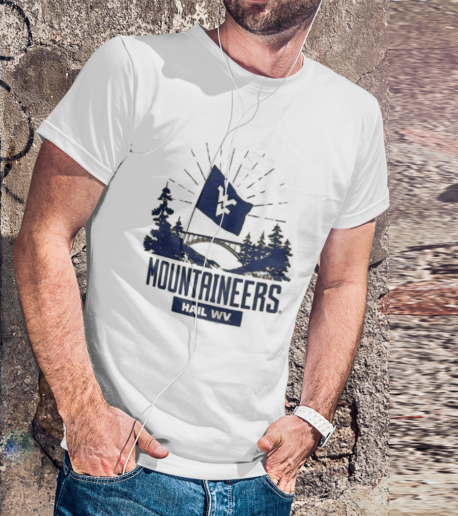 West Virginia Mountaineers Hail WV Flag Iconic Colosseum Fan Forest Scene T-Shirt