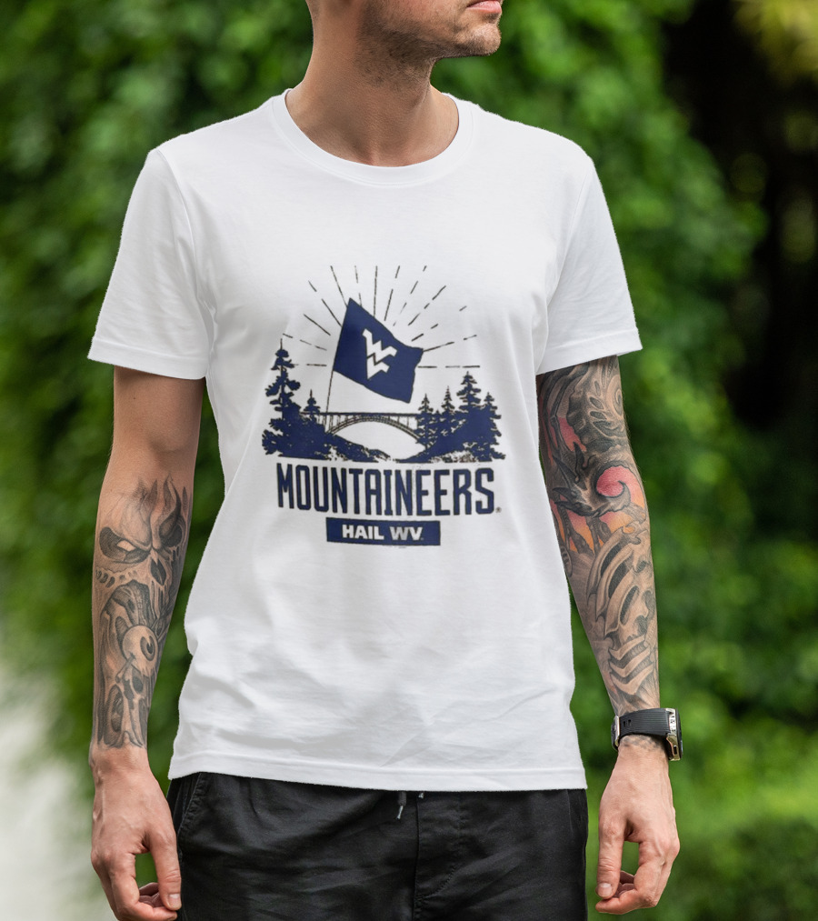 West Virginia Mountaineers Hail WV Flag Iconic Colosseum Fan Forest Scene T-Shirt