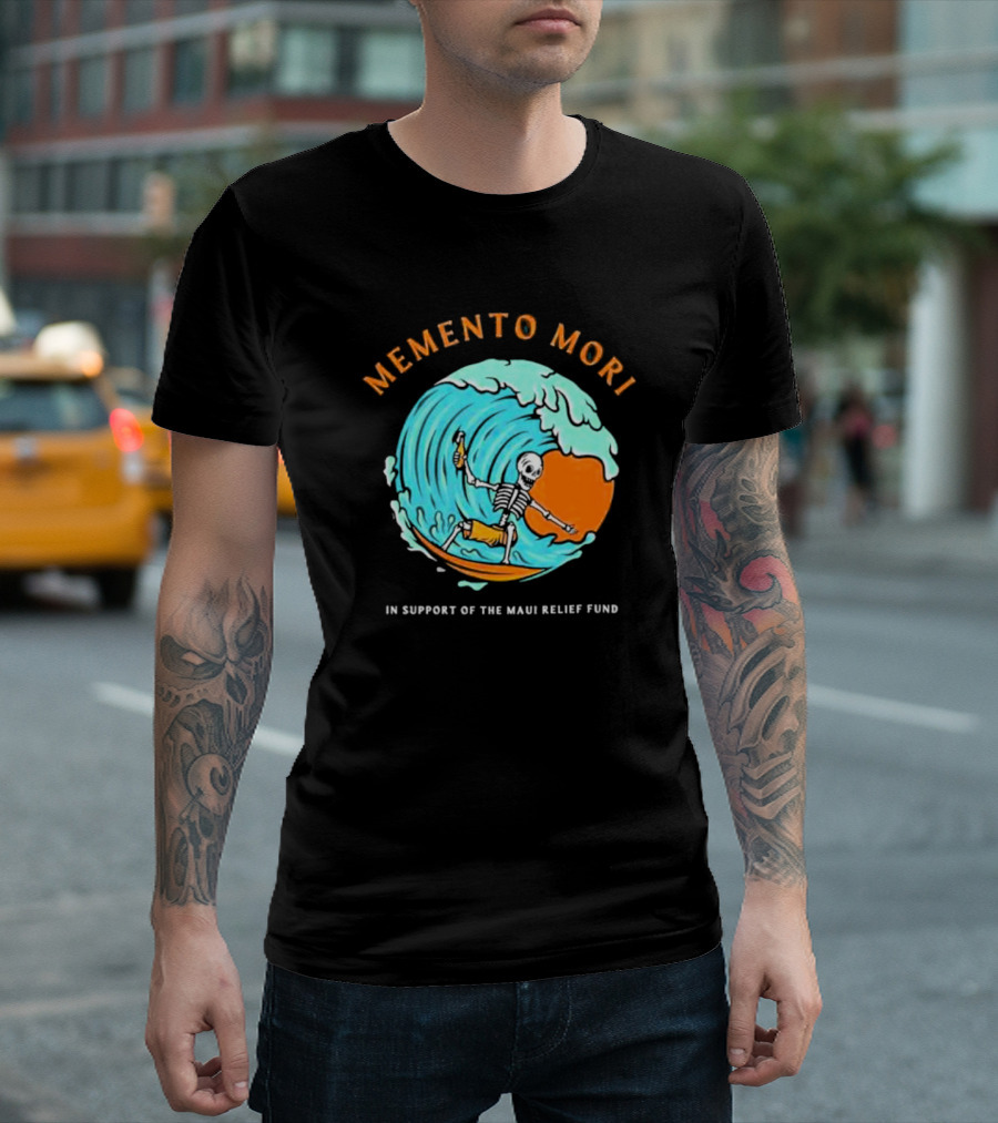 Memento Mori Skeleton Surfing in Support of the Maui Relief Fund T-Shirt