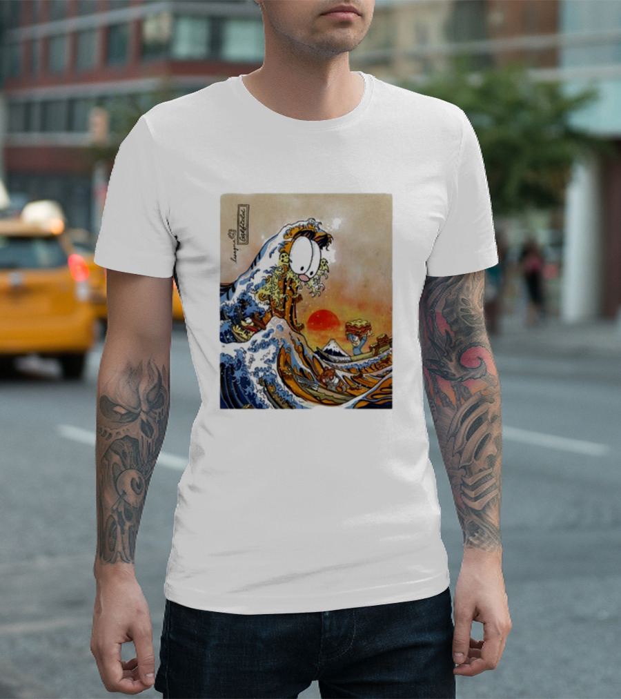Garfield Great Wave Lasagna Hokusai T-Shirt