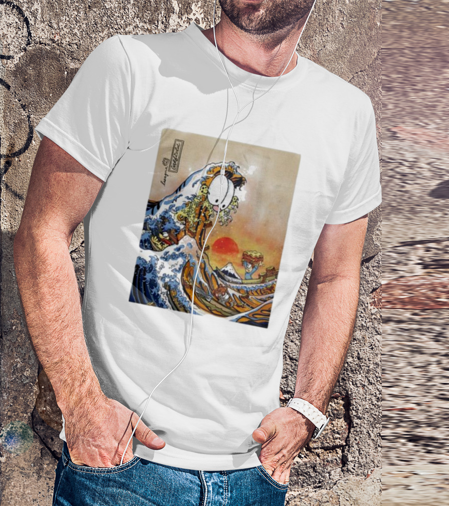 Garfield Great Wave Lasagna Hokusai T-Shirt