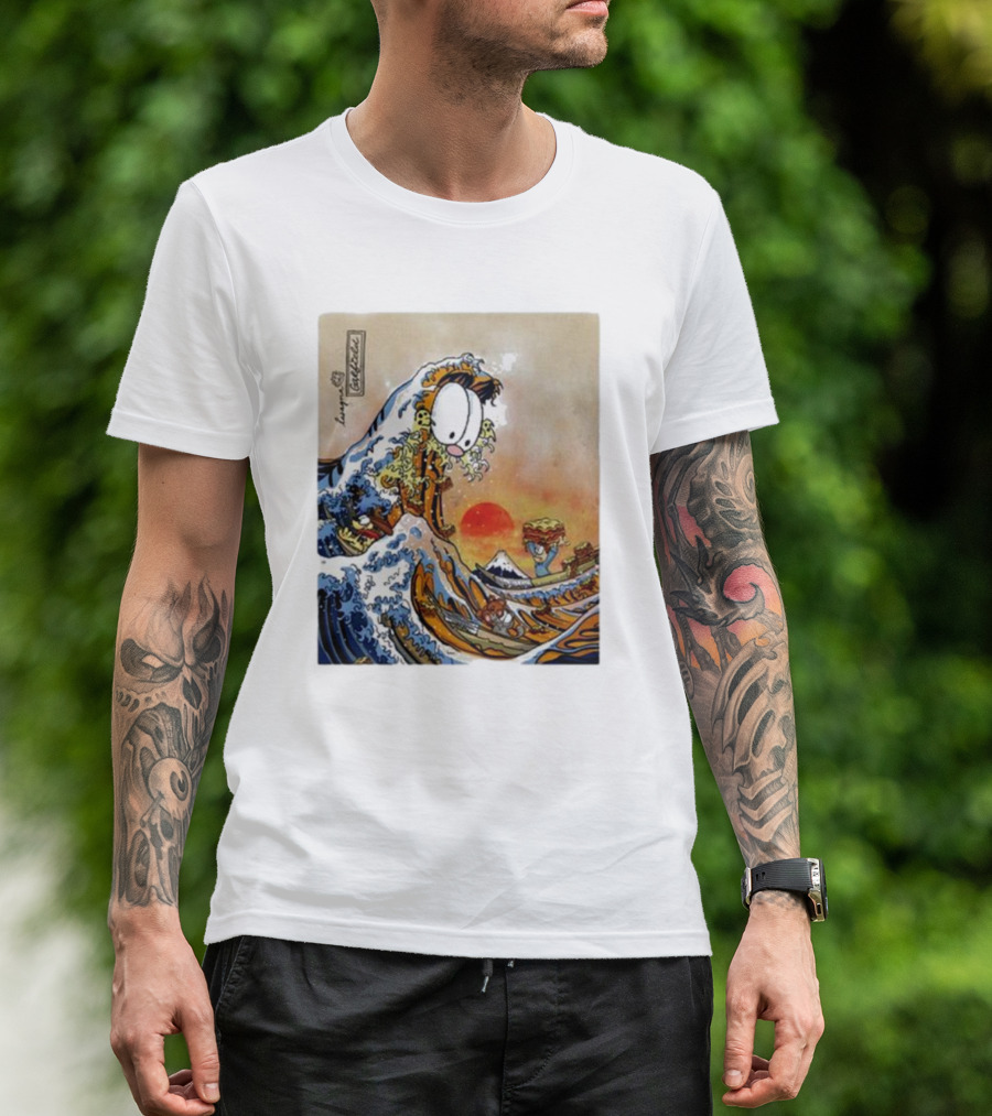 Garfield Great Wave Lasagna Hokusai T-Shirt