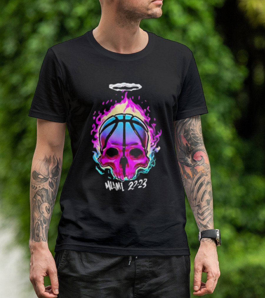 Kiwiclo Miami 22-23 Flaming Skull Basketball Halo T-Shirt