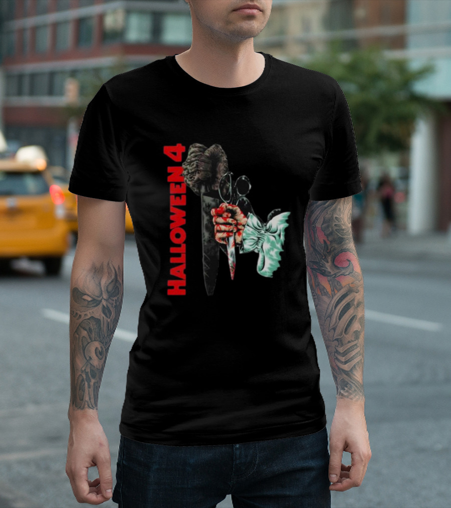 HALLOWEEN 4 SHADOW OF THE SHAPE MASK KNIFE HAND T-Shirt