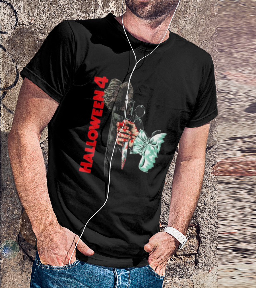 HALLOWEEN 4 SHADOW OF THE SHAPE MASK KNIFE HAND T-Shirt