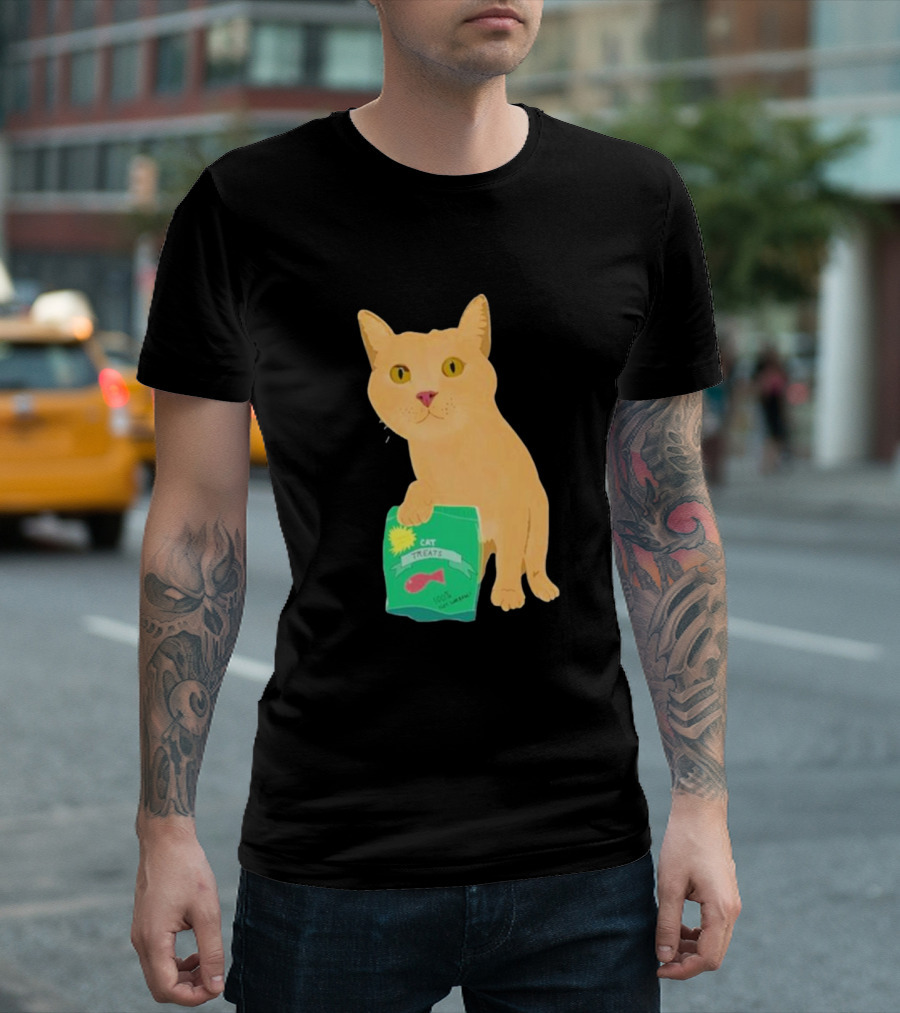 Cat Holding Bag With Cat Treats 100% Not Garbage T-Shirt