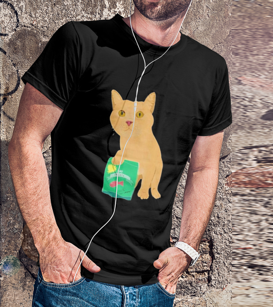 Cat Holding Bag With Cat Treats 100% Not Garbage T-Shirt