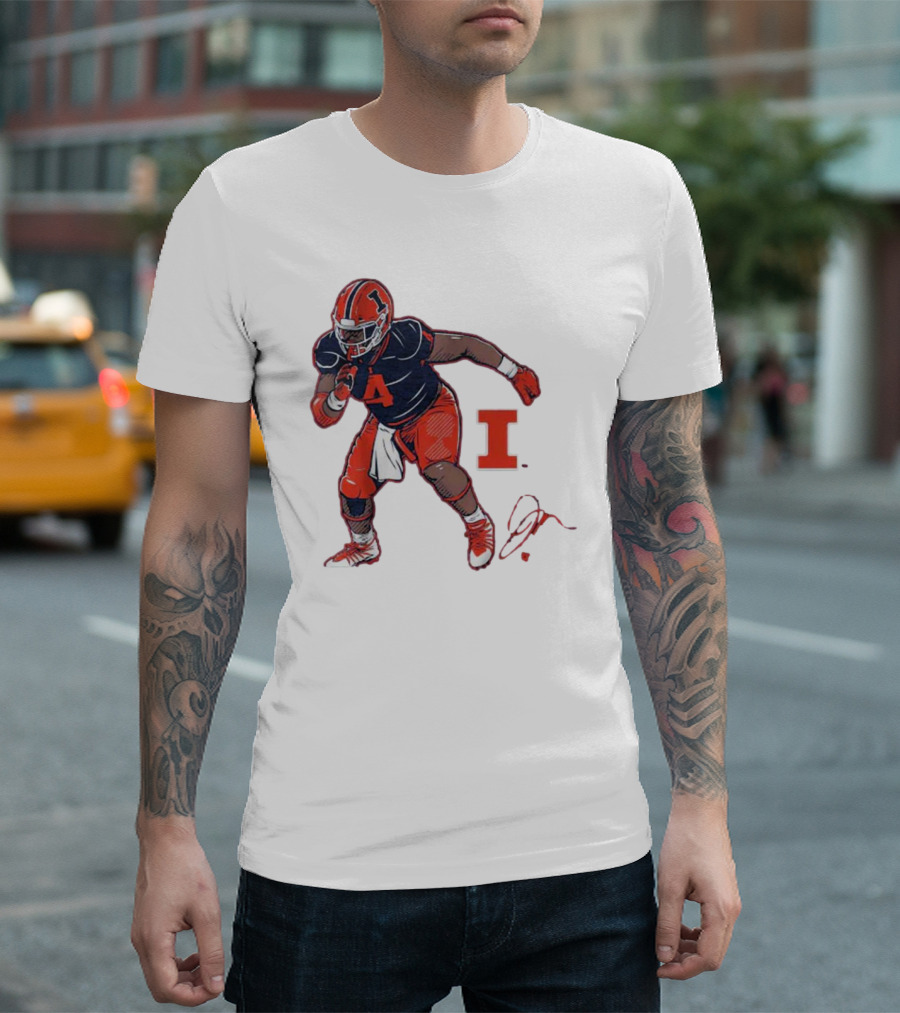 Illinois Football Jerzhan Newton Superstar Pose with Signature T-Shirt