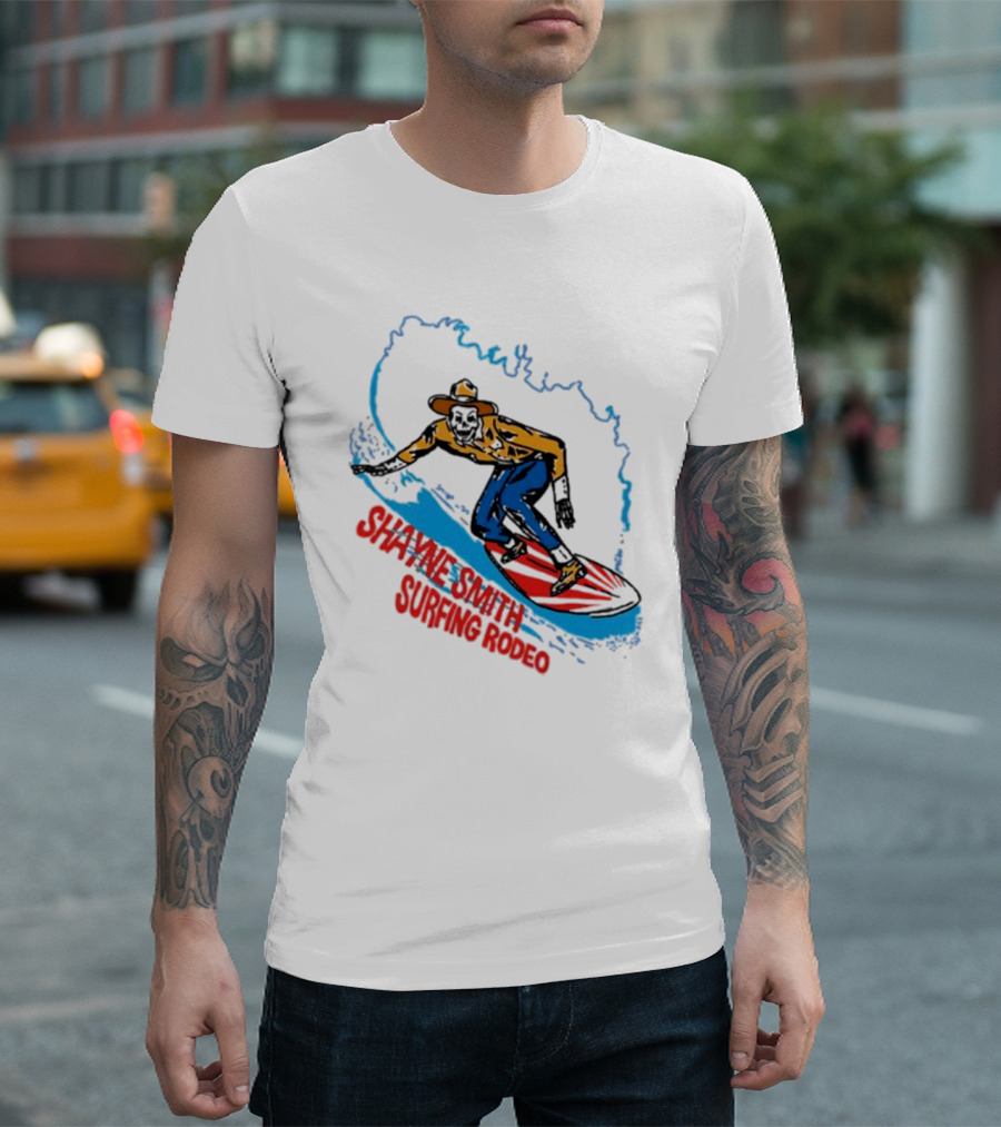 Shayne Smith Surfing Rodeo Cowboy Surfer on Wave T-Shirt