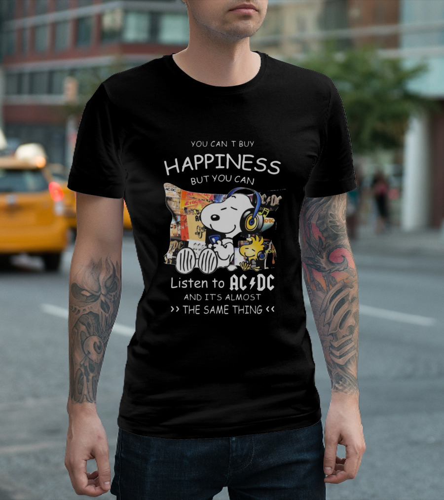 You Can't Buy Happiness But You Can Listen To AC DC It's Almost The Same Thing Snoopy Woodstock Wearing Headphones T-Shirt