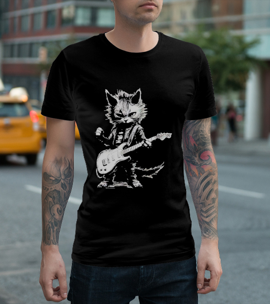 Guitar Cat Rock Kitty Playing Guitar Gifts For Her T-Shirt