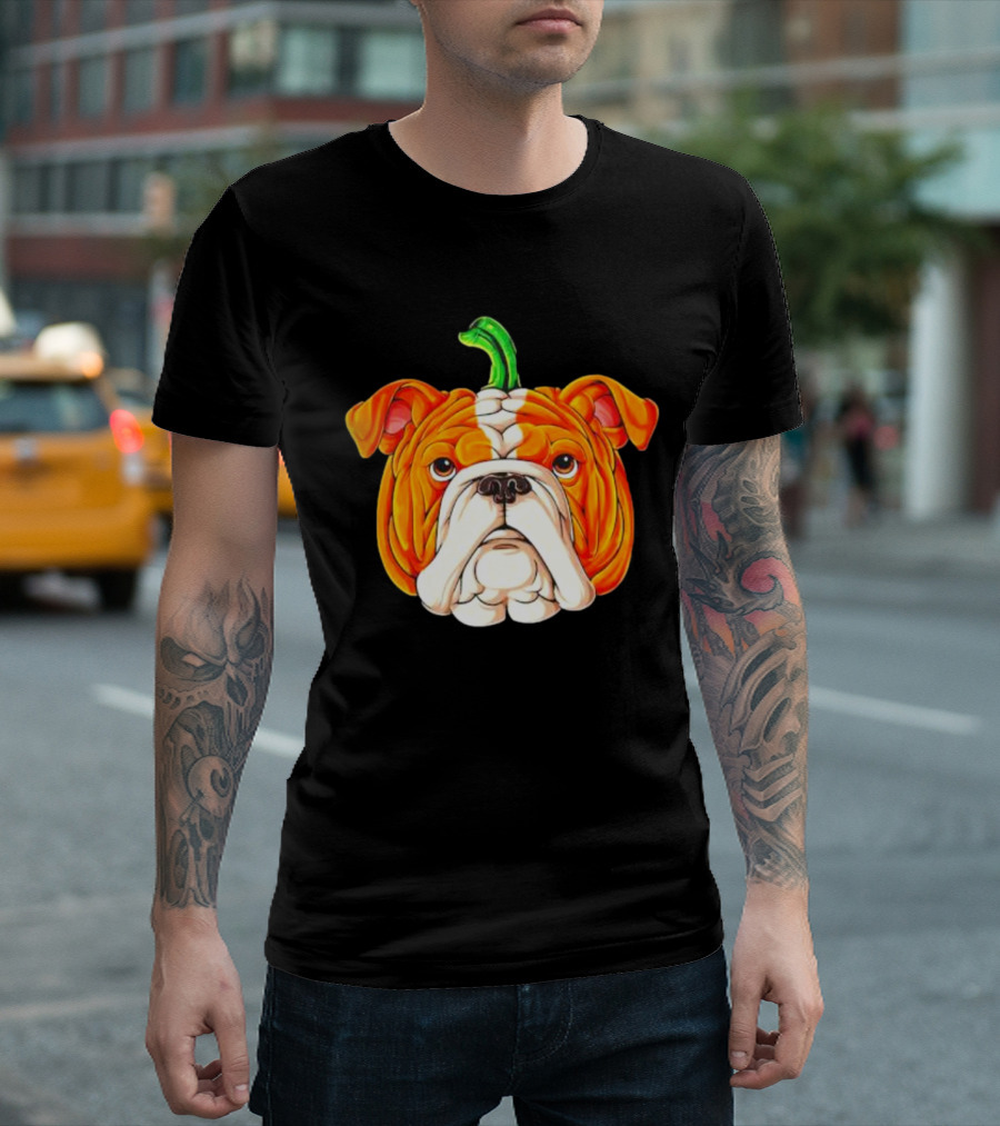 Pumpkin Bulldog Halloween Face Fusion T-Shirt