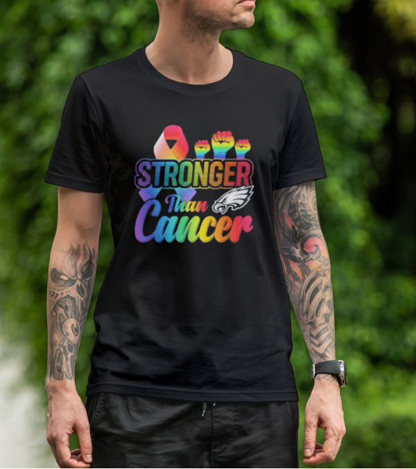 Philadelphia Eagles Stronger Than Cancer NFL Pride Ribbon And Fist T-Shirt