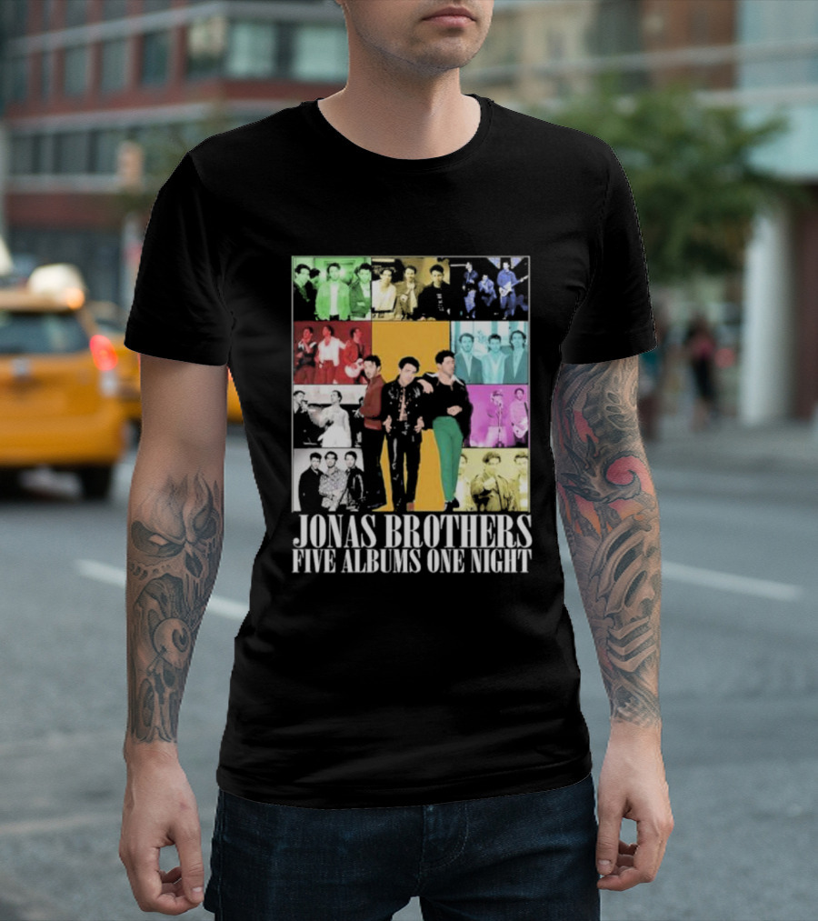 Jonas Brothers Five Albums One Night Multicolor Photo Collage T-Shirt