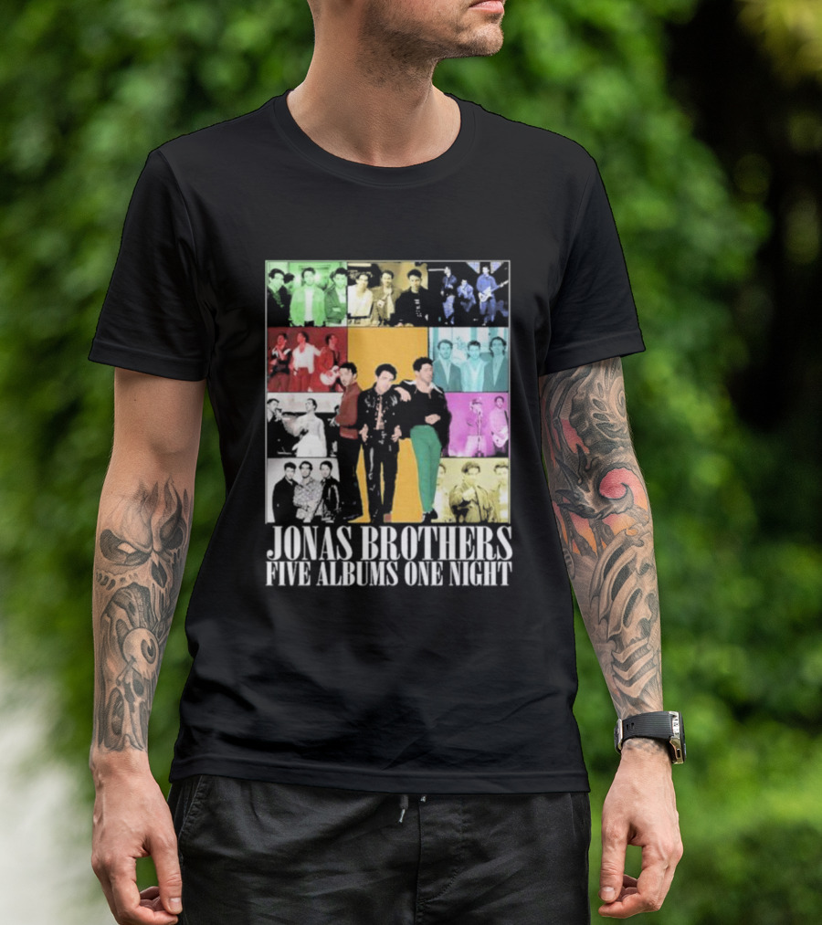 Jonas Brothers Five Albums One Night Multicolor Photo Collage T-Shirt