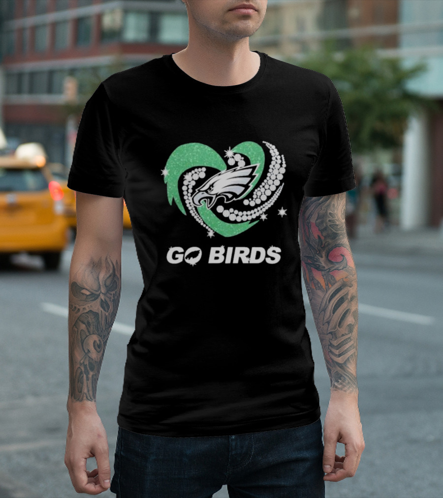 Philadelphia Eagles Go Birds Sparkling Heart T-Shirt