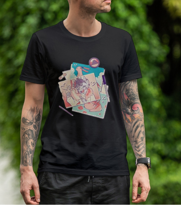 Mango Memories Pastel Rabbit Drawings With Heart And Zz Motif T-Shirt