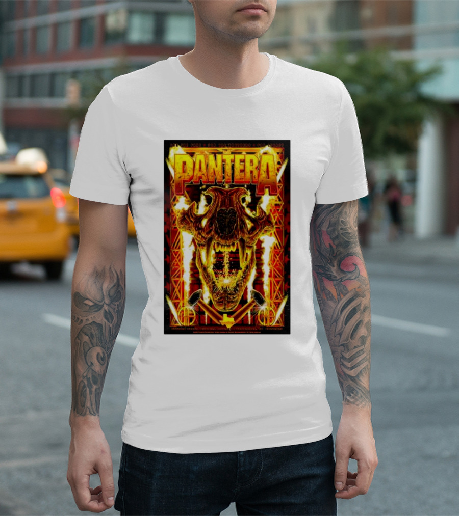 Pantera Flaming Skull Texas Orange Red Yellow T-Shirt
