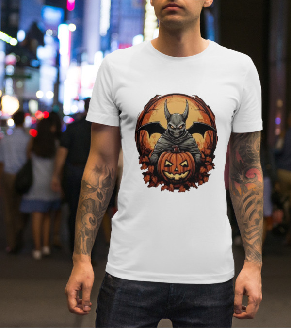 Bat Devil Pumpkin Halloween Moon Shadows T-Shirt