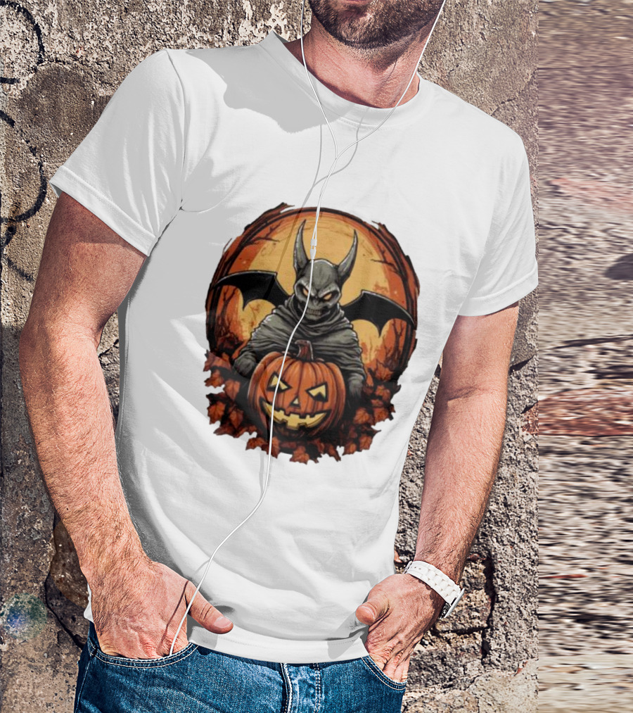Bat Devil Pumpkin Halloween Moon Shadows T-Shirt