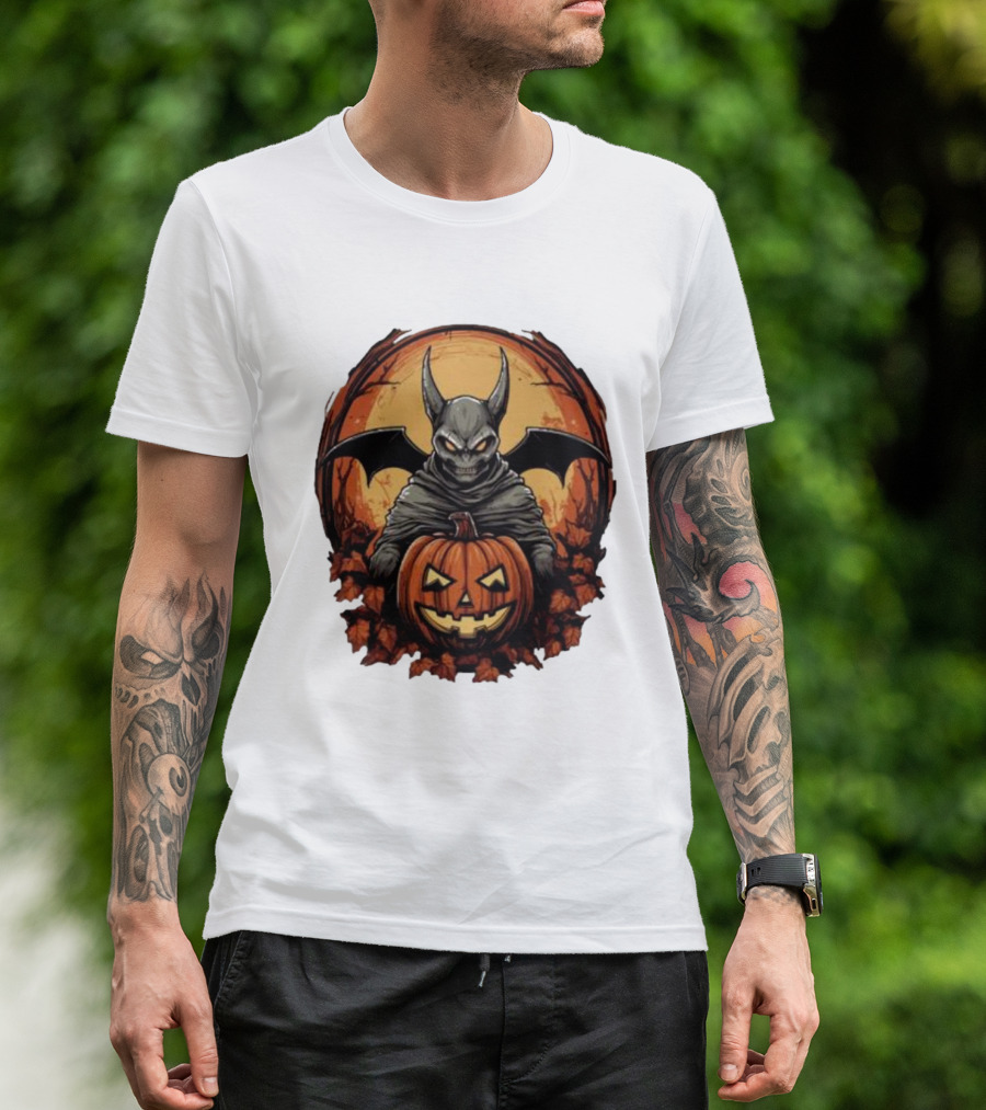 Bat Devil Pumpkin Halloween Moon Shadows T-Shirt