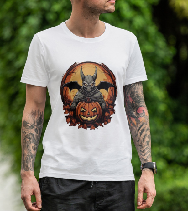 Bat Devil Pumpkin Halloween Moon Shadows T-Shirt