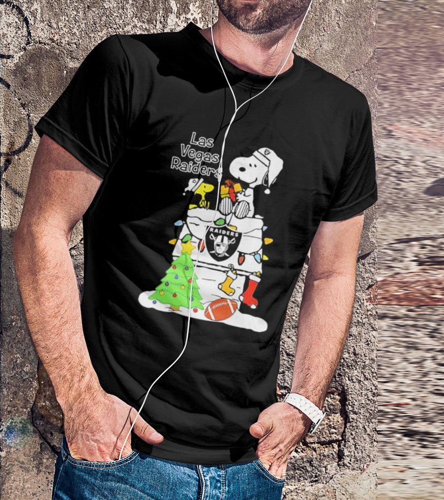 Las Vegas Raiders NFL Christmas Snoopy And Woodstock With Tree And Football T-Shirt