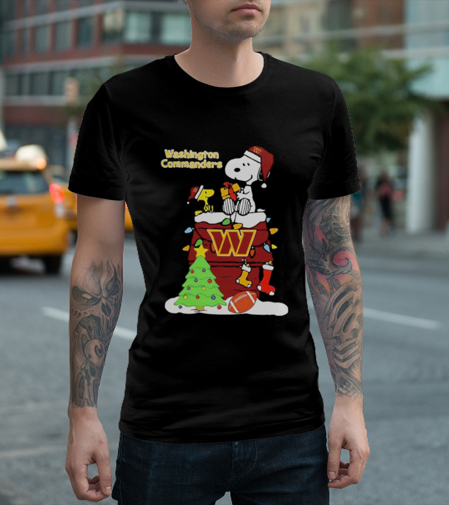 Washington Commanders Christmas Snoopy Chimney Festive Scene T-Shirt