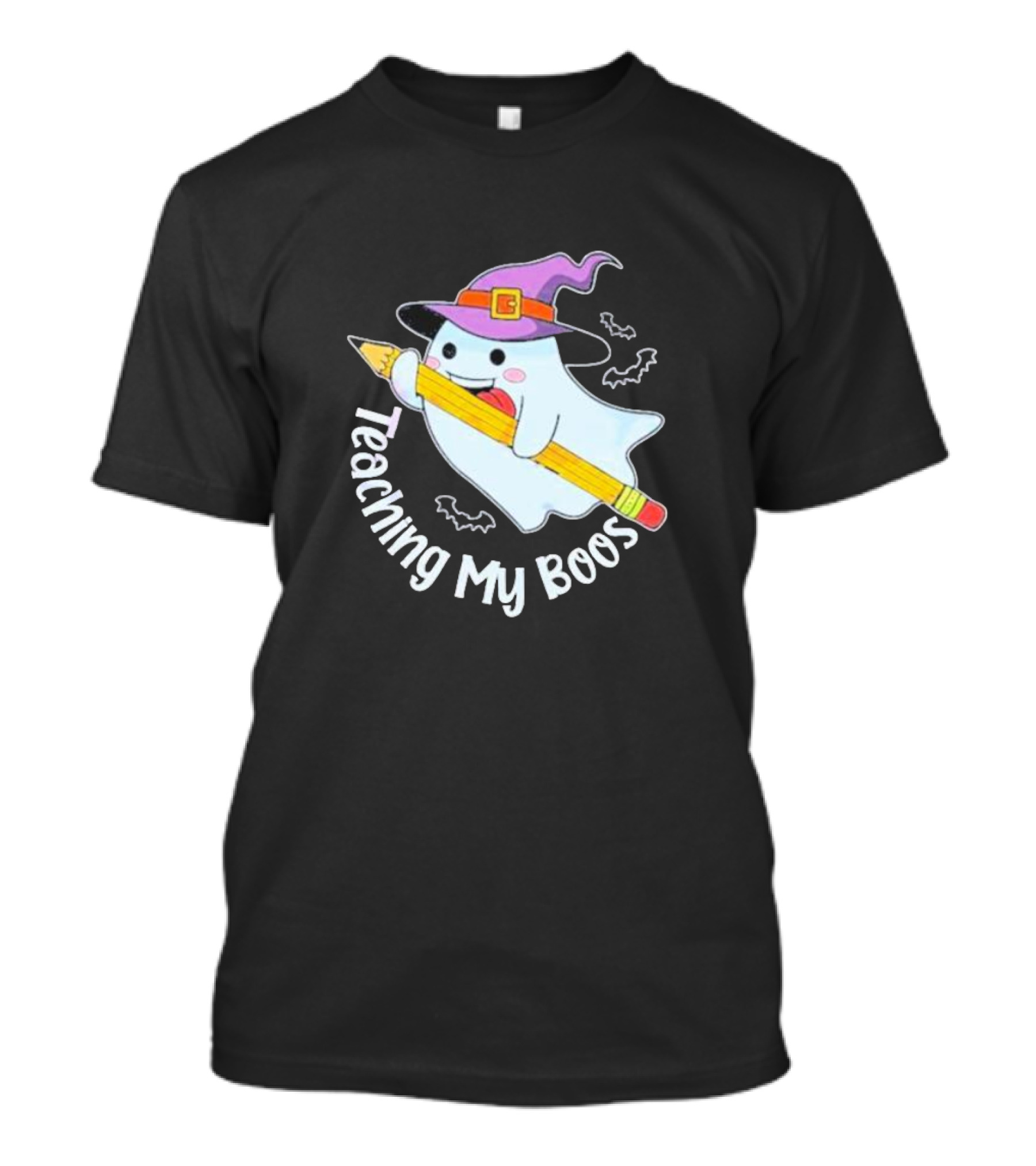 Teaching My Boos Halloween Ghost Funny Teacher Witch Hat Bat Pencil T-Shirt