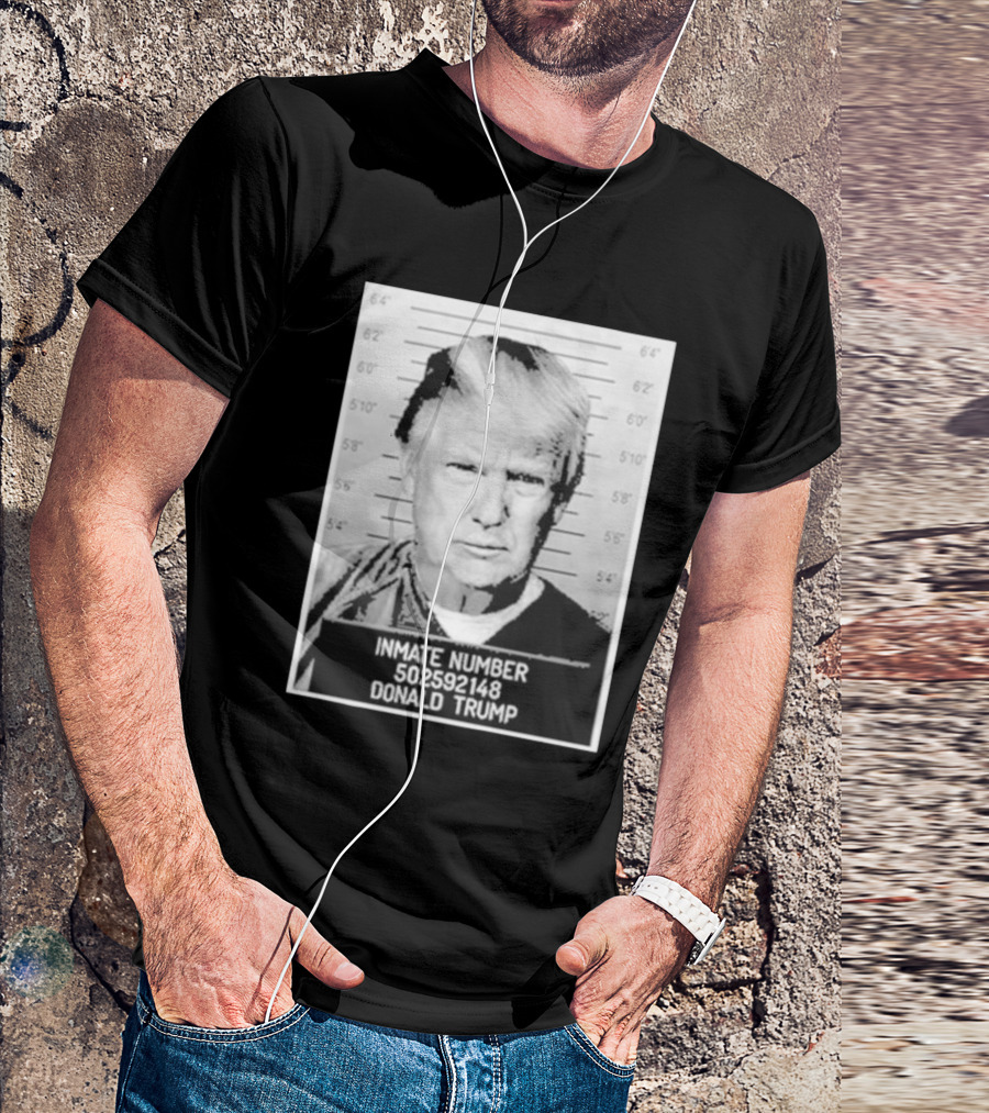 Donald Trump Mugshot Inmate Number 502592148 Black And White Image T-Shirt