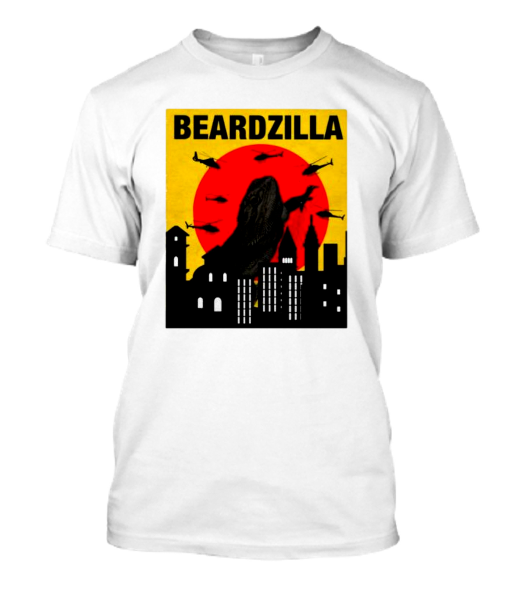 BEARDZILLA LIZARD LOVER CITYSCAPE AND HELICOPTERS T-Shirt
