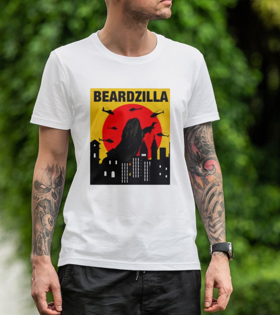 BEARDZILLA LIZARD LOVER CITYSCAPE AND HELICOPTERS T-Shirt