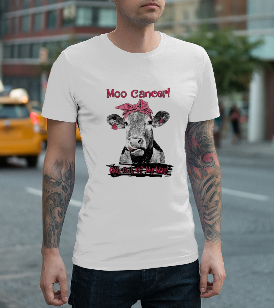 Moo Cancer Get Out Of My Way Pink Bandana Cow T-Shirt