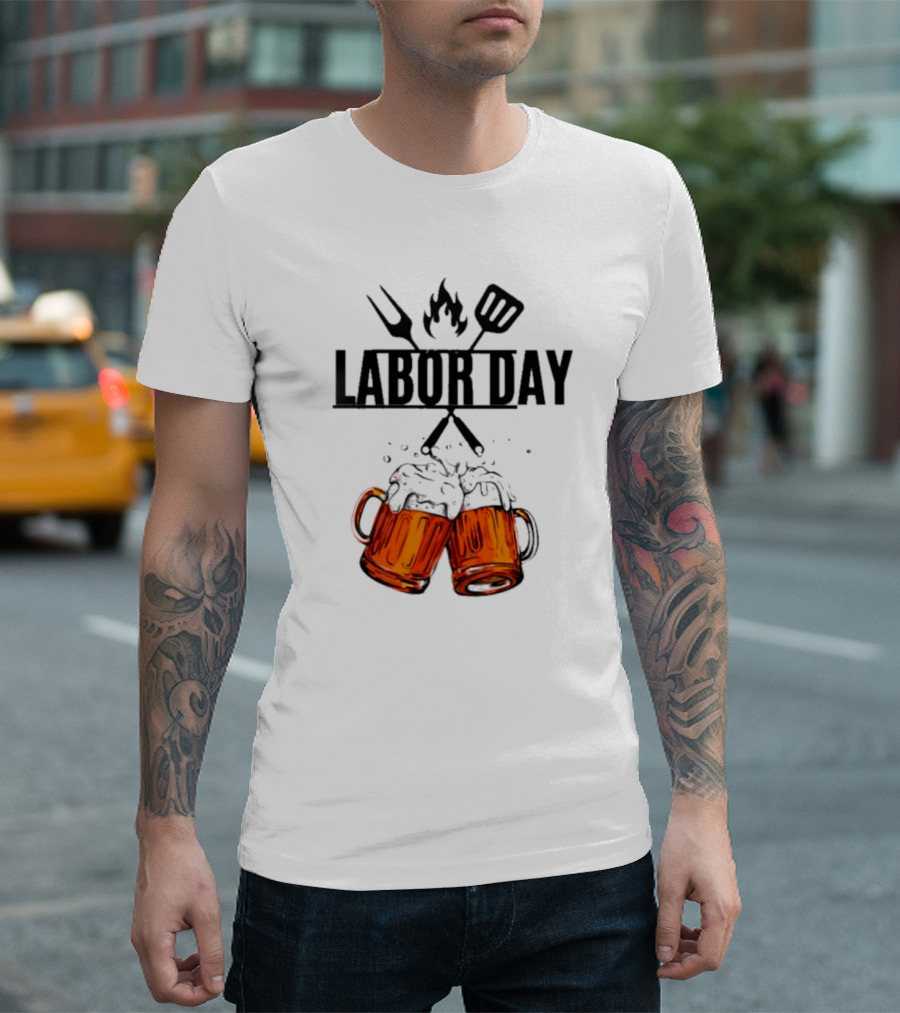 Labor Day BBQ Fire Beer Cheers T-Shirt
