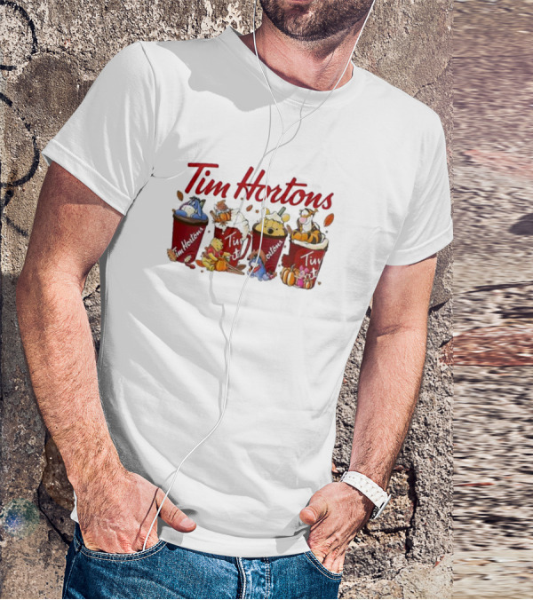 Winnie-The-Pooh Tim Hortons Coffee With Eeyore Piglet And Tigger T-Shirt