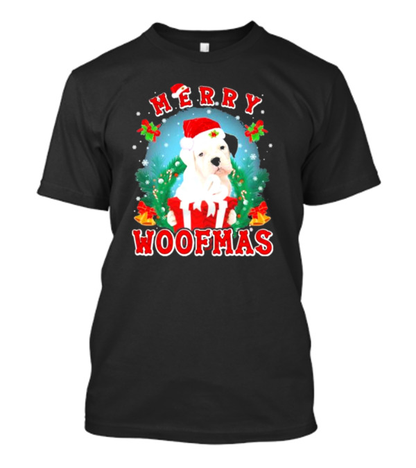 Boxer Puppy Merry Woofmas With Santa Hat And Gift T-Shirt