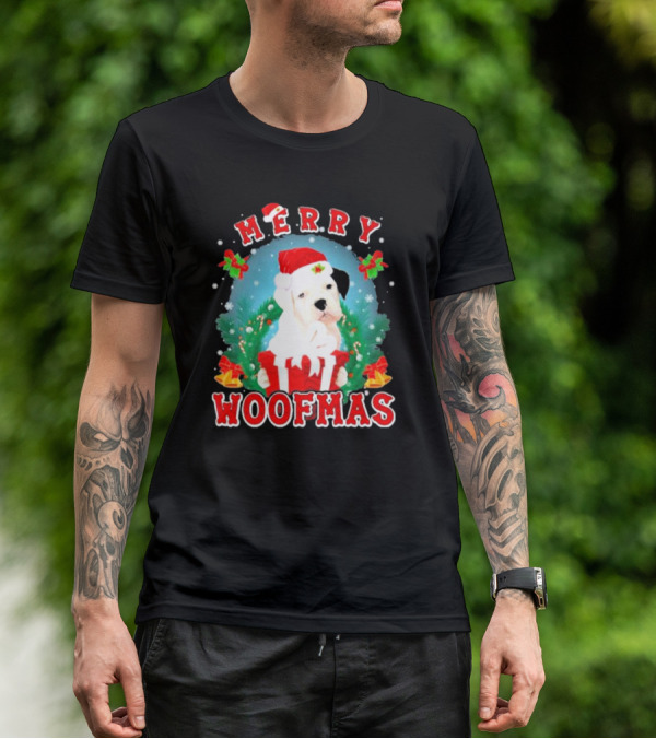 Boxer Puppy Merry Woofmas With Santa Hat And Gift T-Shirt