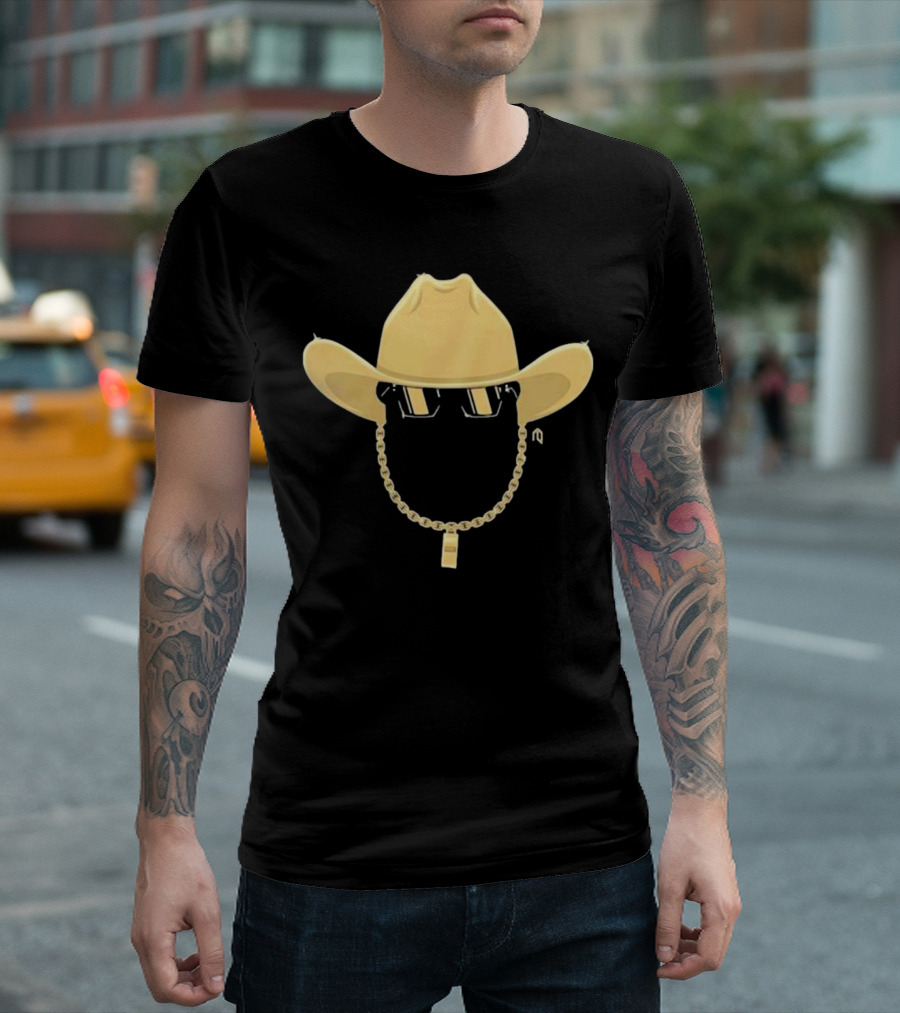 Coach Prime Golden Cowboy Hat With Sunglasses And Chain T-Shirt
