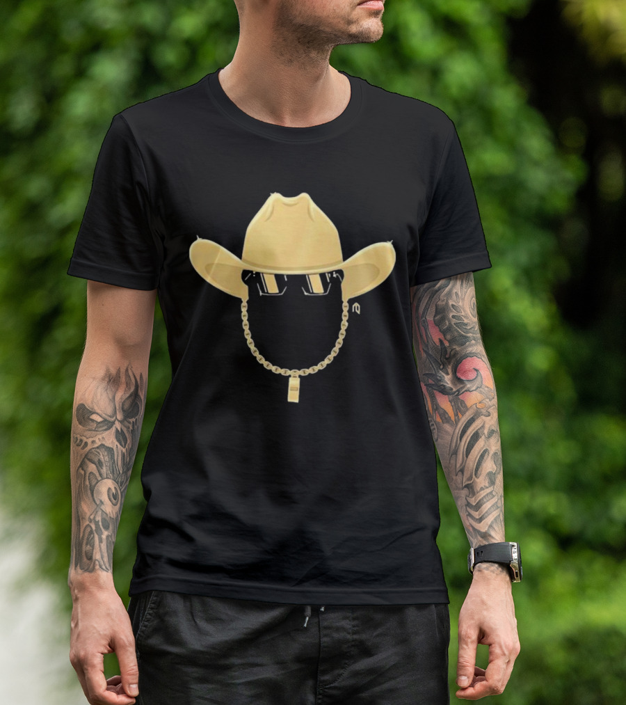 Coach Prime Golden Cowboy Hat With Sunglasses And Chain T-Shirt