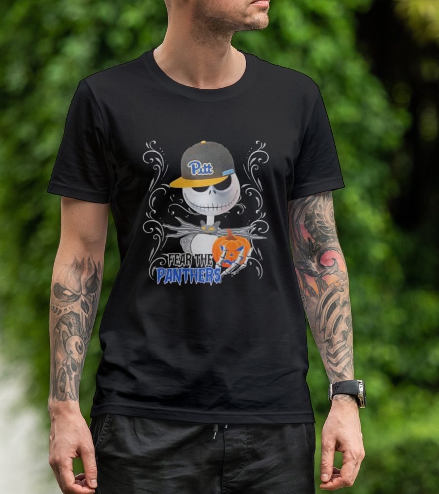Jack Skellington Pitt Panther Halloween Pumpkin Fear The Panthers T-Shirt