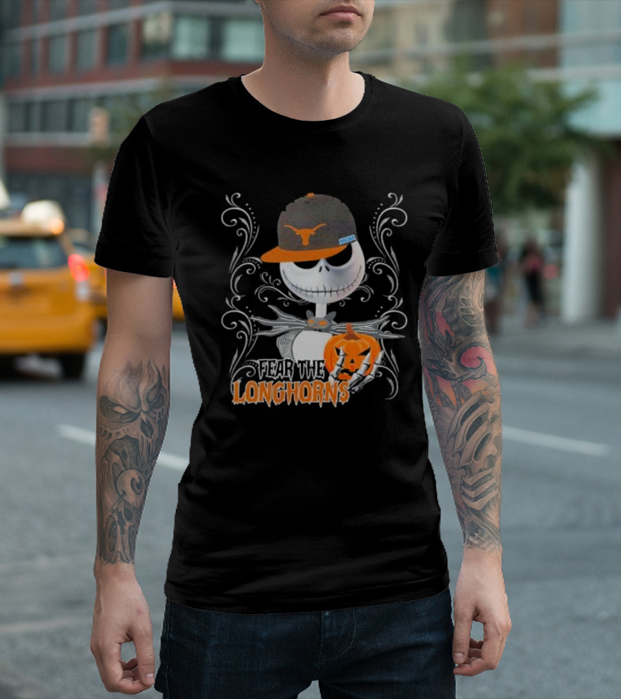 Fear The Longhorns Jack Skellington Pumpkin Halloween T-Shirt