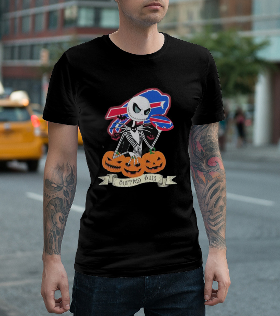 Buffalo Bills Jack Skellington NFL Football Halloween Pumpkins T-Shirt
