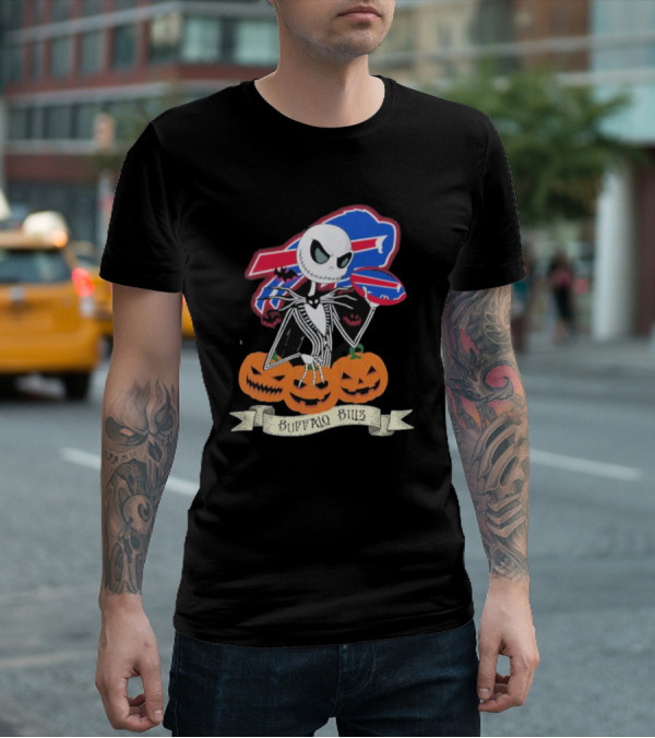 Buffalo Bills Jack Skellington NFL Football Halloween Pumpkins T-Shirt