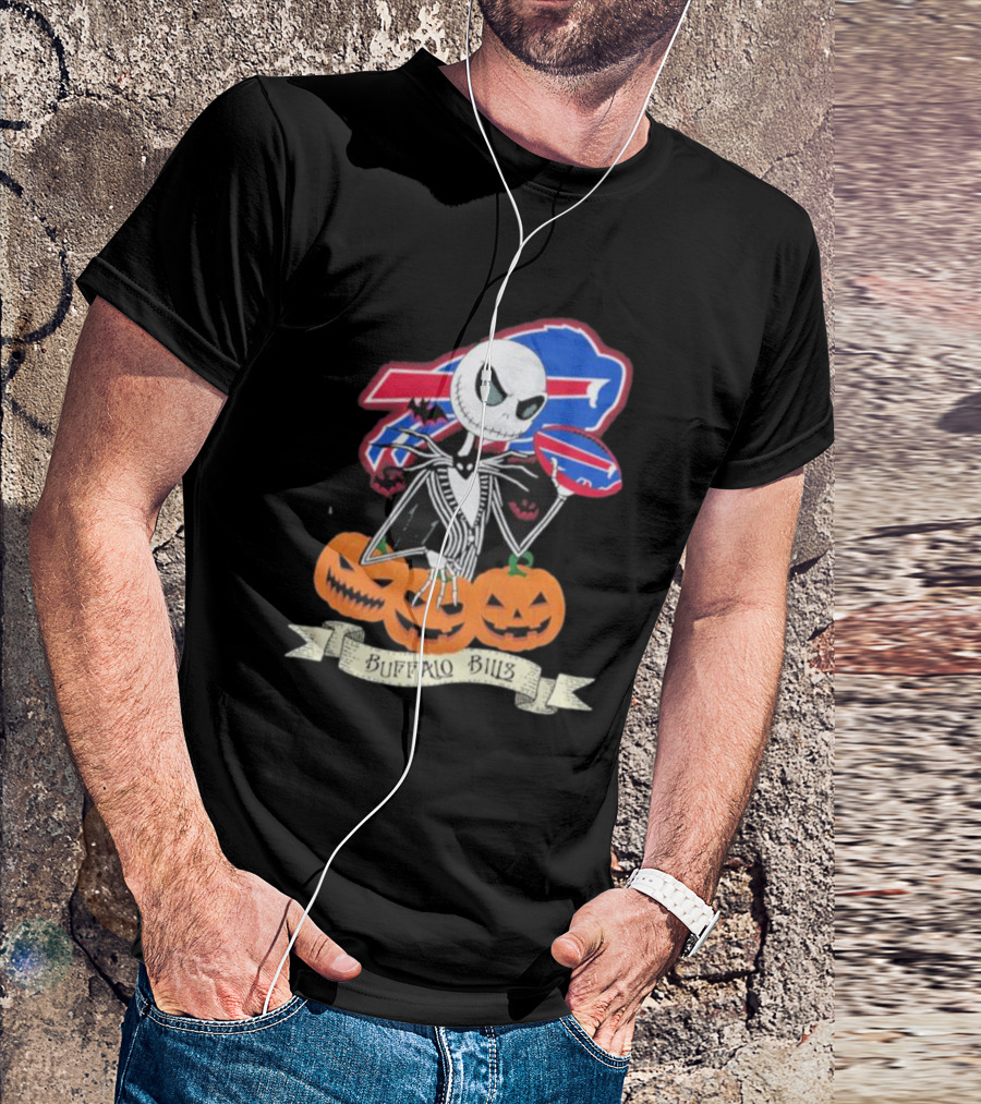Buffalo Bills Jack Skellington NFL Football Halloween Pumpkins T-Shirt