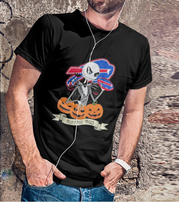 Buffalo Bills Jack Skellington NFL Football Halloween Pumpkins T-Shirt