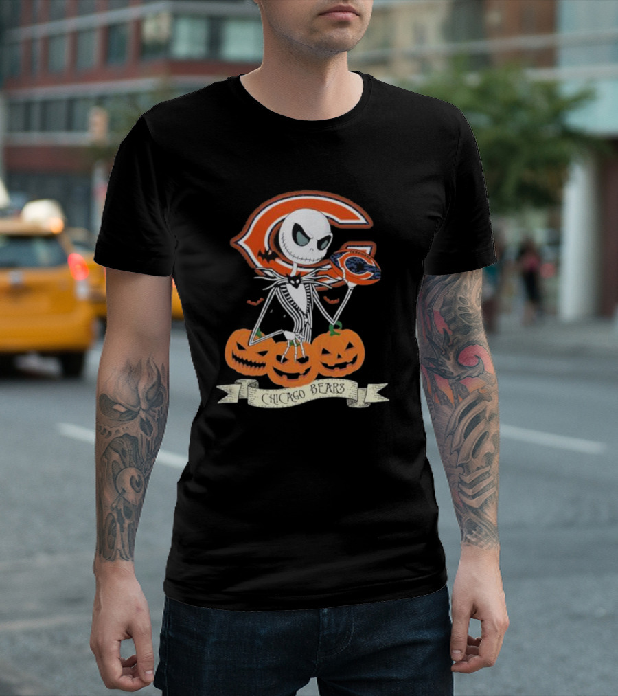 Chicago Bears Halloween Jack Skellington NFL Pumpkin T-Shirt